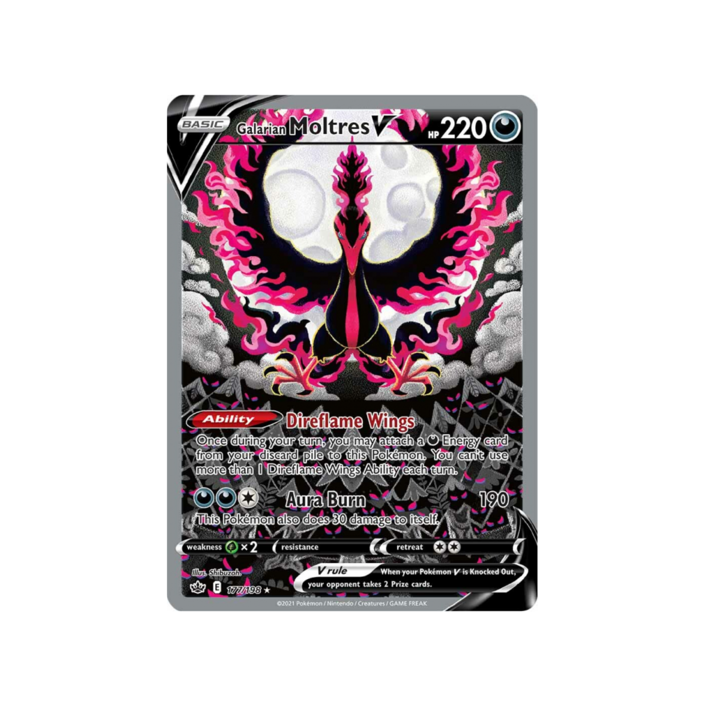 Galarian Moltres V (ALTERNATIVE ART) : SWORD AND SHIELD - CHILLING REIGN - 177/198 - Pokemon Single Card